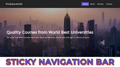 How To Make Sticky Navigation Bar On Scroll Using Html Css And Javascript