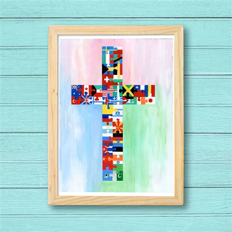 Christian Cross With Flags Art Print: Psalms Scripture Inspired Art ...