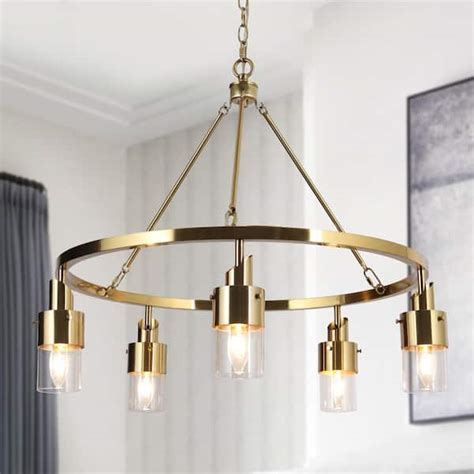 Zevni Coluse 5-Light Modern Brass Gold Round Chandelier, Transitional ...