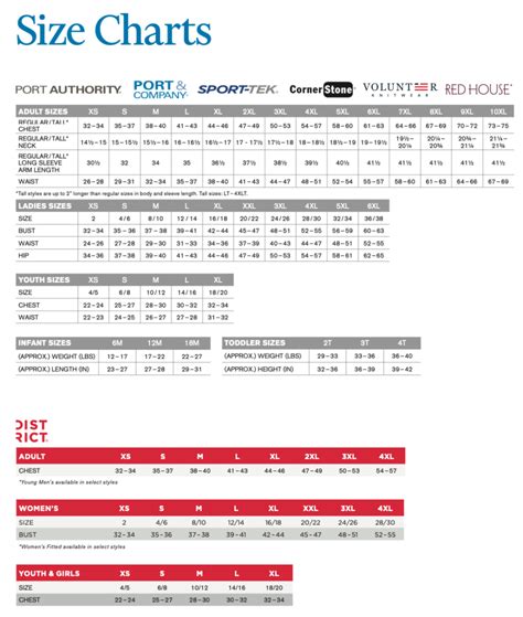 Sport Tek Size Charts Sportswear