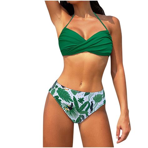 Wreesh Womens Two Piece Swimsuit Halter Bikini Set Split Body Swimsuit