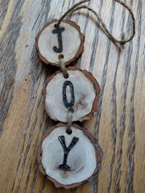 Rustic Joy Wood Burned Christmas Ornament Natural Christmas Wood