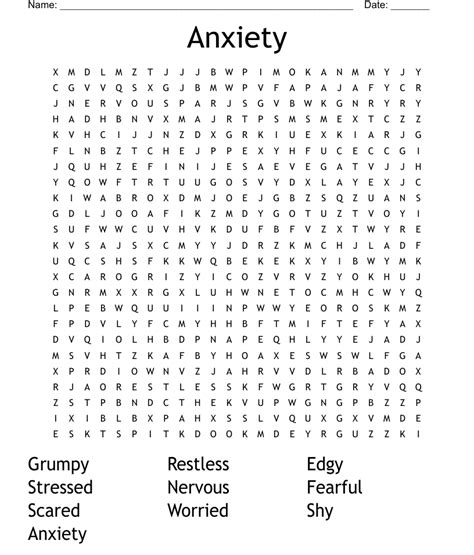 Anxiety Word Search Wordmint