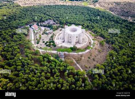 Castel del Monte aerial view, unesco heritage from above, Apulia Stock ...