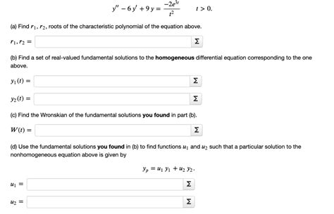 Solved Y′′−6y′ 9y T2−2e3tt 0 A Find R1 R2 Roots Of The