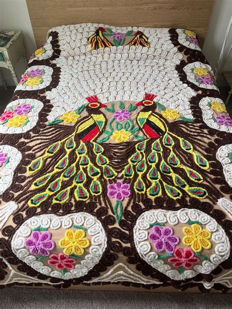 1950s Double Peacock Chenille Bedspread Vibrant Maximalist Queen Or Full Etsy In 2024