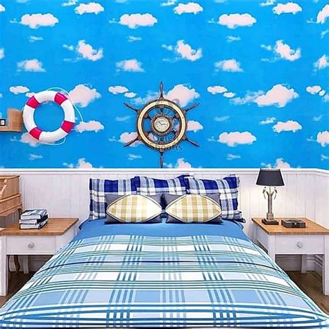 Wallpaper Sticker Dinding Motif Awan Langit Plafon Biru Sky Ukuran