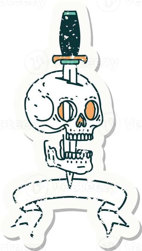 Grunge Sticker With Banner Of A Skull And Dagger 39890175 Png