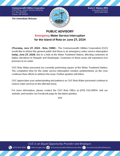 2024 June 27 Public Advisory Re Emergency Water Service Interruption