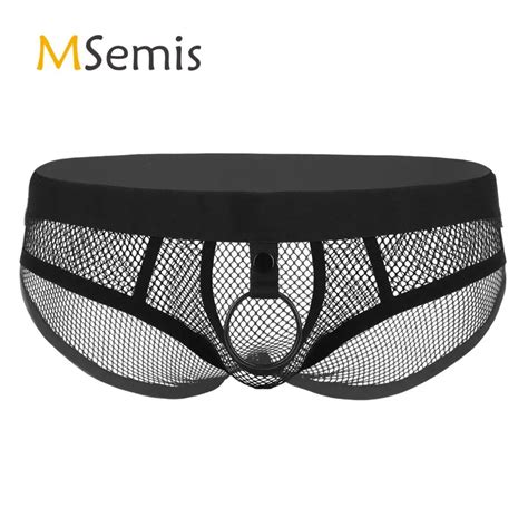 Mens Bikini Underwear See Through Fishnet Lingerie Low Rise Elastic Waist Open Bulge Pouch