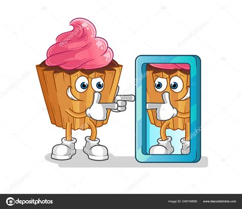 Cupcake Looking Mirror Cartoon Cartoon Mascot Vector Vector De Stock