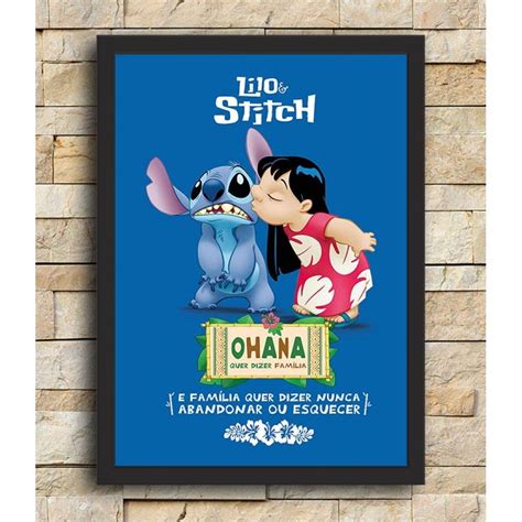 Quadro Moldura Lilo E Stitch Ohana Madeiramadeira