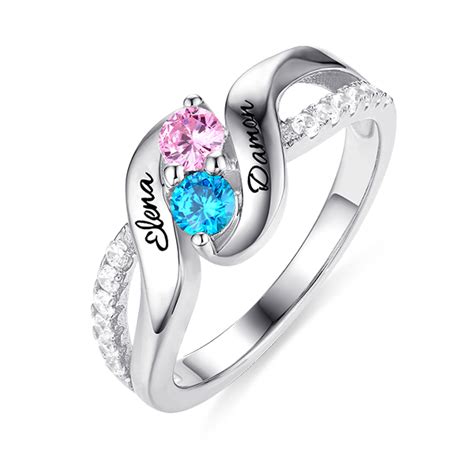 Personalized For Love Double Birthstones Promise Ring Sterling Silver