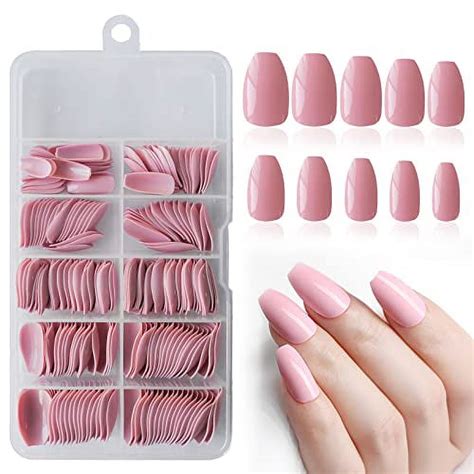 Loveourhome 240pc Coffin Press On Nails Medium Length Colored Short Ballerina Pink Fake Nail