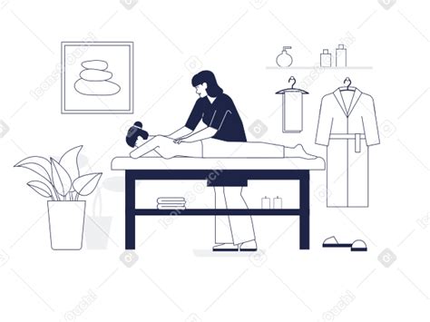 Masseuse Giving Back Massage To Woman Illustration In Png Svg