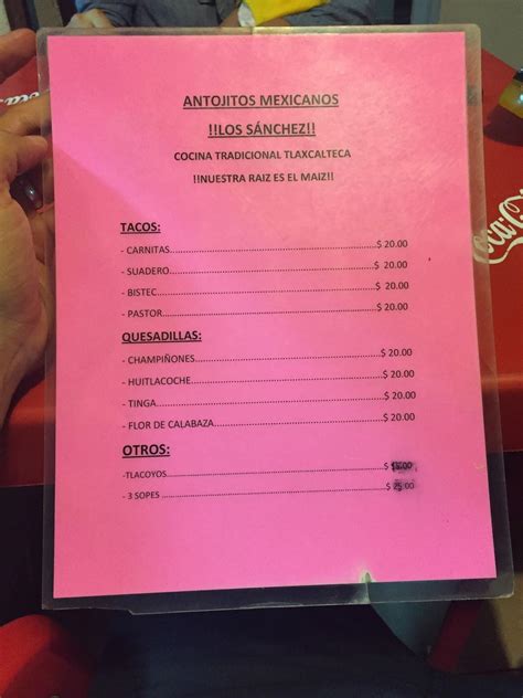 Carta Del Restaurante Antojitos Mexicanos Los S Nchez Cuatro Ci Negas