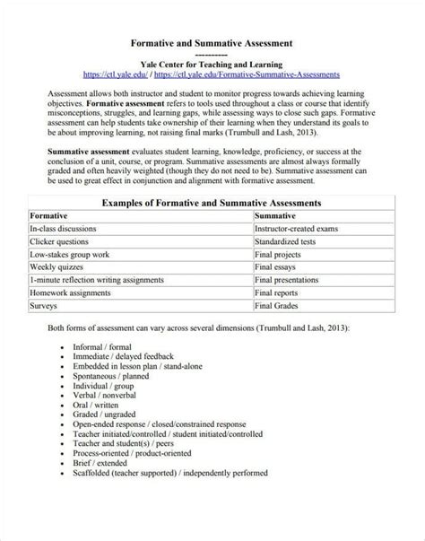 Formative Assessment Checklist Template