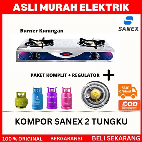 Jual KOMPOR GAS 2 TUNGKU SANEX STAINLESS BURNING KUNINGAN Shopee