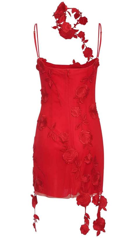 3d Flower Suspender Dress In Red M Suspender Dress Embroidery Mini Dresses Dress