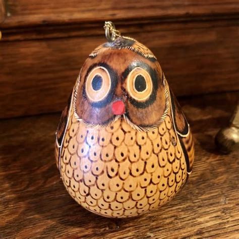 Peruvian Gourd Owl Bird Ornament Hand Painted Gourd Lucuma Etsy