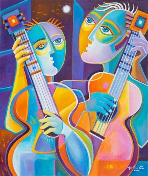 Cubism Oil Painting Cubist Art Guitar Duo Marlina Vera Artwork Painting