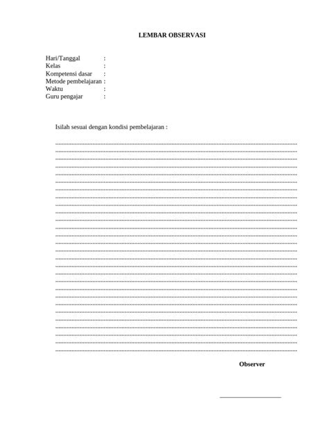 Lembar Observasi Penelitian Tindakan Kelas | PDF