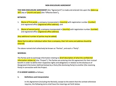 Non Disclosure Agreement Template Uk Template Agreements And Sample