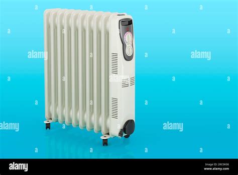 Electric Oil Heater On Blue Backdrop 3d Rendering Stock Photo Alamy