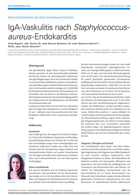 Pdf Iga Vaskulitis Nach Staphylococcus Aureus Endokarditis