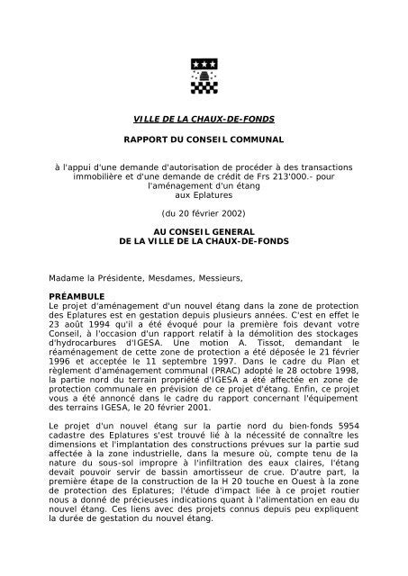 Pdf Ville De La Chaux De Fonds Rapport Du Conseil Communal Pdf