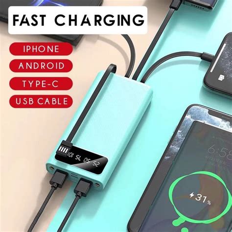 【original Powerbank】built In 4 Cables 31a Fast Charging With 2 Outputs 10000mah20000mah