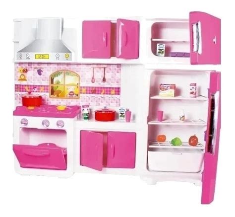 Cozinha Geladeira Fogao Infantil Completa 82cm Rosa E Branco Frete grátis