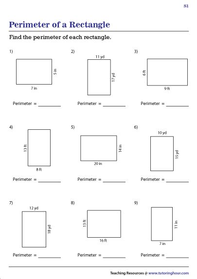 Perimeter of Rectangles Worksheets