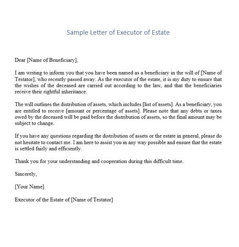 Sample Letter Of Executor Of Estate Culturo Pedia