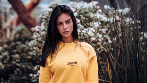 Girl Model Marlen Valderrama Alvarez Is Wearing Yellow Dress Standing