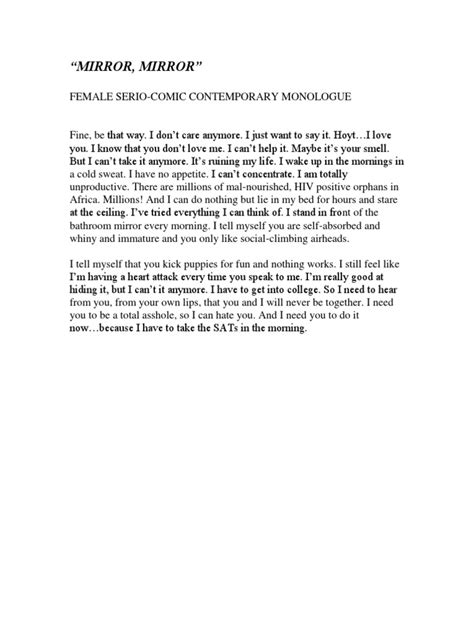 female serio comic contemporary monologue