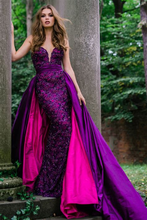 Fuchsia And Purple Embellished Long Column Strapless Gown Couture Dresses Gowns Couture