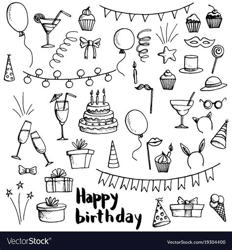 Birthday Party Doodle Set Royalty Free Vector Image Happy Birthday