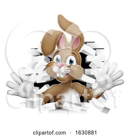 Easter Bunny Rabbit Cartoon Breaking Through Wall By