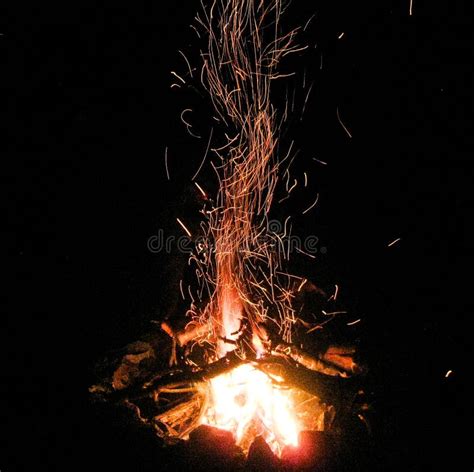 Campfire Sparks Against Black Night Stock Image Image Of Sparks