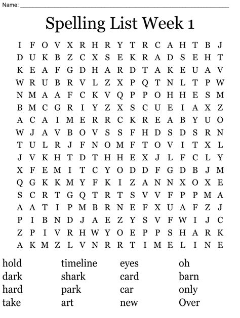 Spelling List Week 1 Word Search WordMint