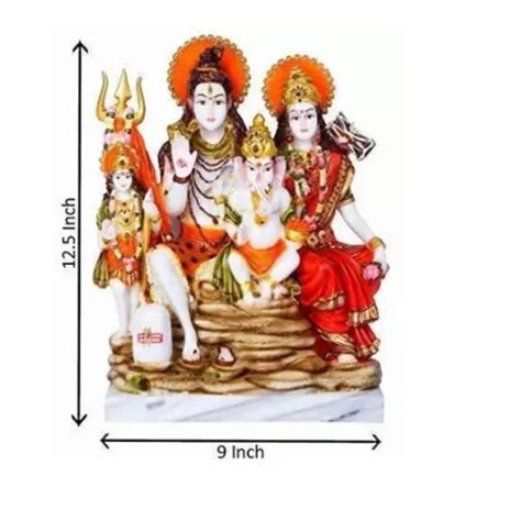 Painted Hindu Shiv Parivar Marble Statue For Worship Size 22 Cm X 36