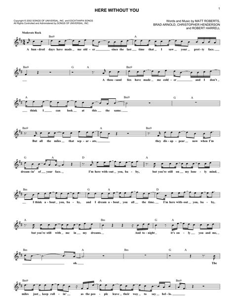 Here Without You By 3 Doors Down Sheet Music For Lead Sheet Fake Book