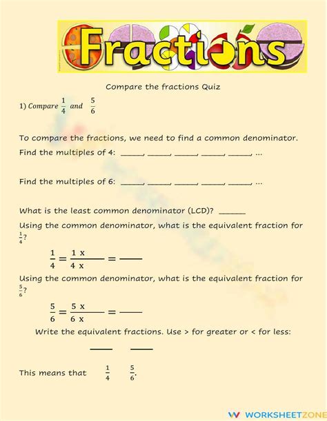 Comparing Fractions Worksheet