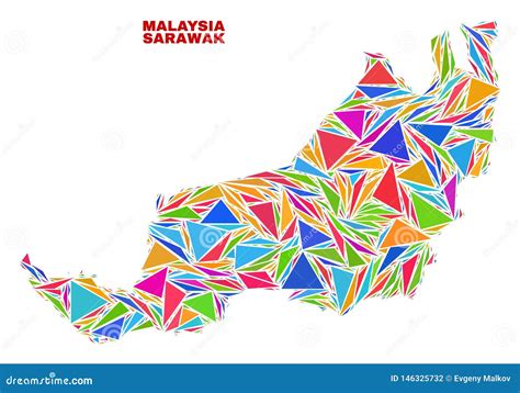 Sarawak State Map Mosaic Of Color Triangles Stock Vector