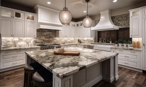 Premium AI Image | A kitchen with a large island with a marble ...