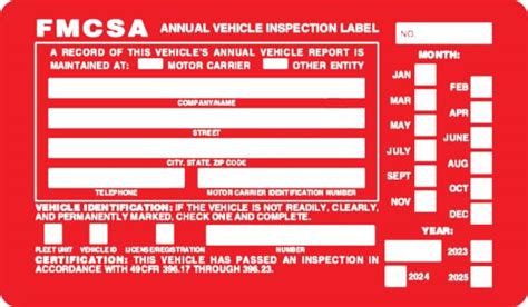 Personalized Annual Dot Fmcsa Vehicle Inspection Decal