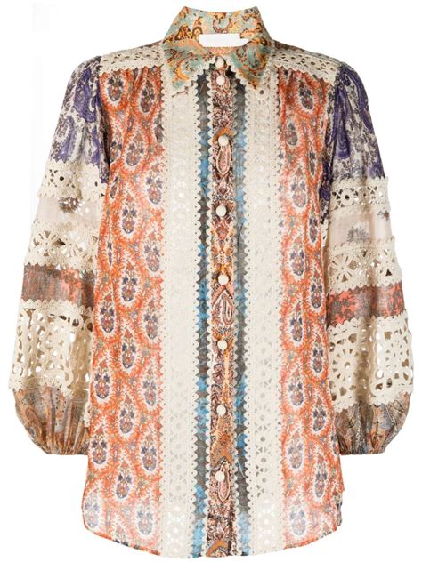 Zimmermann Paisley Print Puff Sleeve Shirt In Nude Modesens