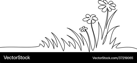 Abstract meadow line with grass and flowers Vector Image