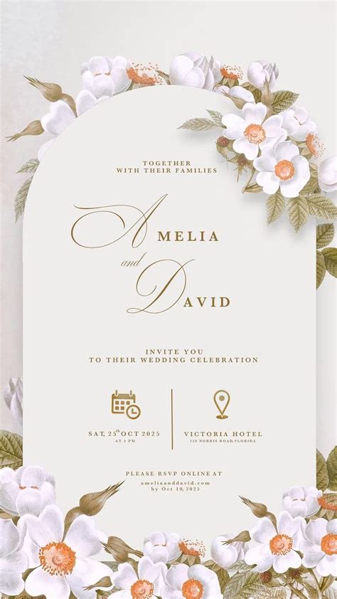 Premium Psd Digital Wedding Invitation With White Rose Simple